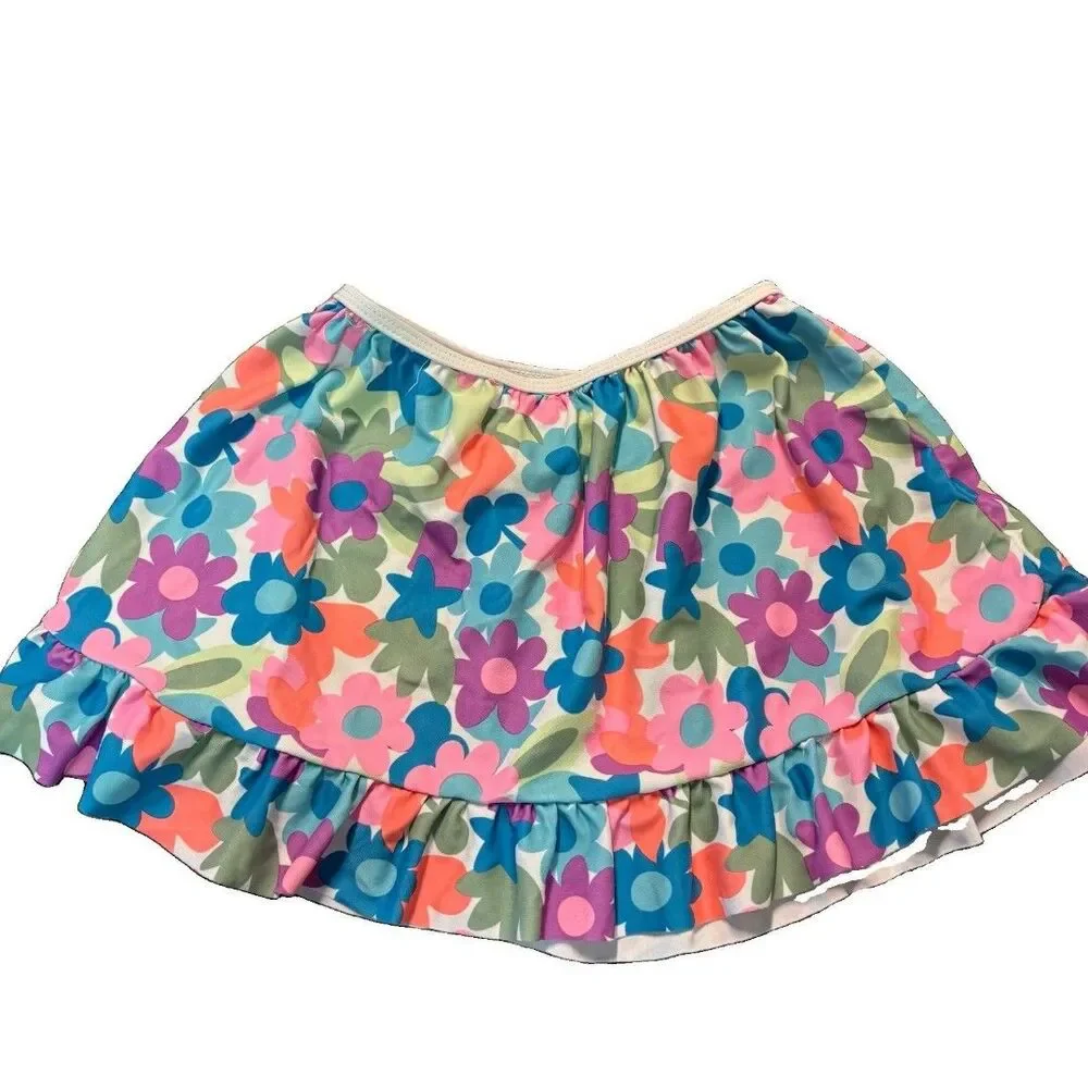 Nicole Miller New York Girls Size 6 Floral One-Piece Swim Skirt Swimsuit Lined